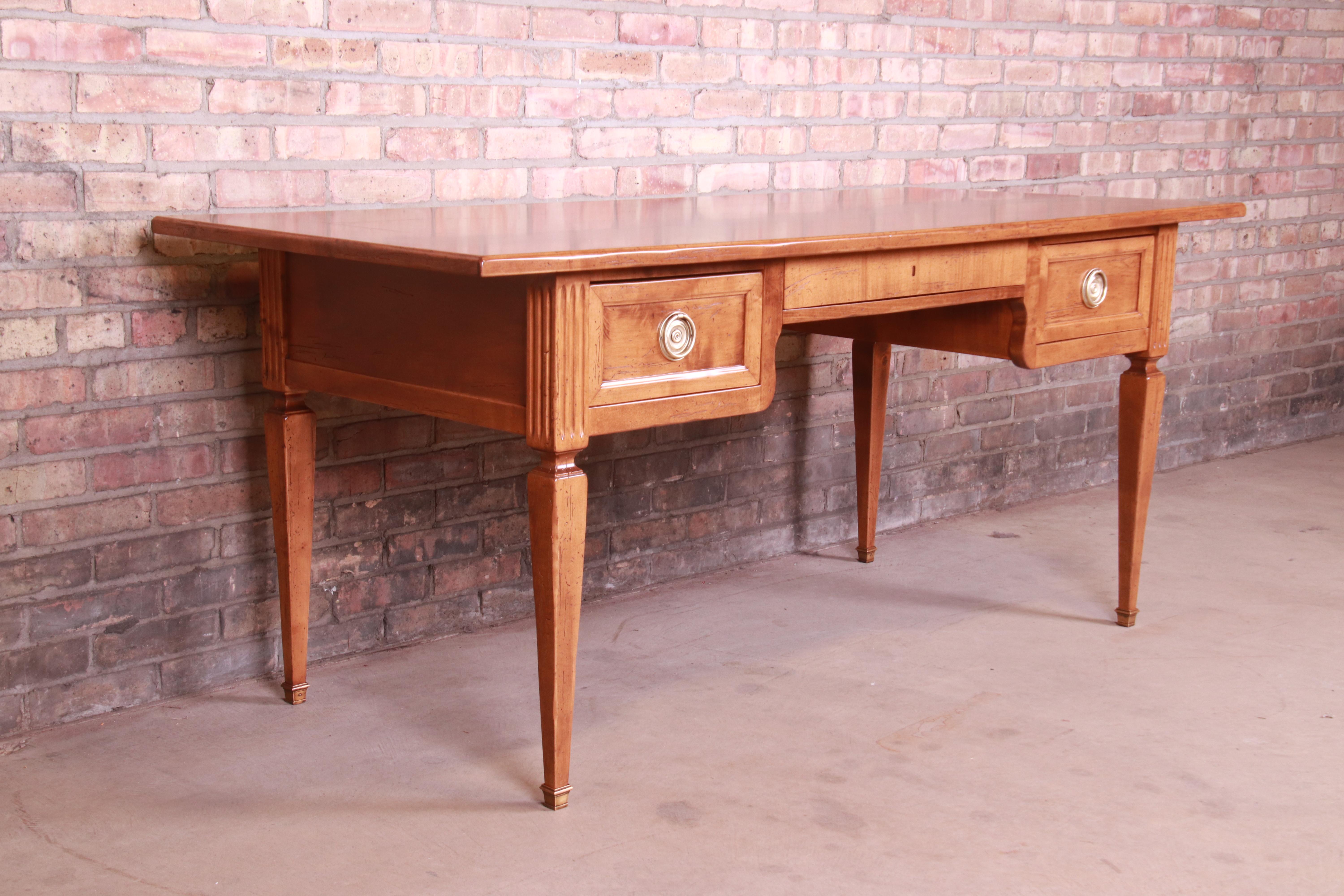 Brass Baker Furniture Milling Road Neoclassical Italian Maple Desk, Newly Refinished