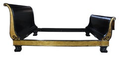 Baker Furniture Milling Road Queen Sleigh Bed French Empire Black Gold Paw Feet