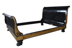Baker Furniture Milling Road Queen Sleigh Bed French Empire Black Gold Paw Feet