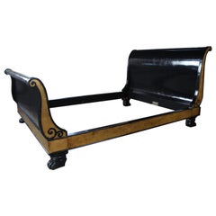 Retro Baker Furniture Milling Road Queen Sleigh Bed French Empire Black Gold Paw Feet