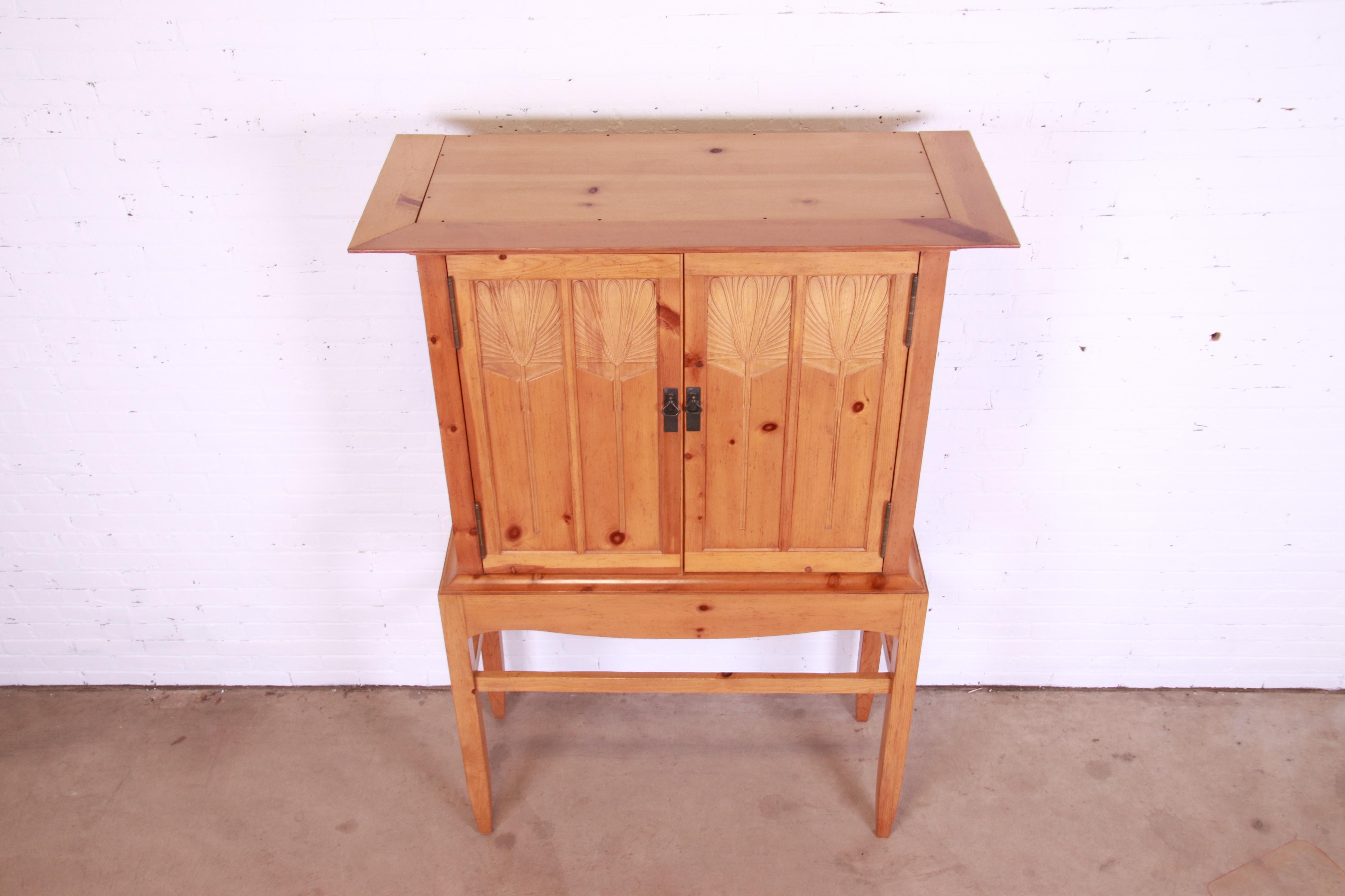 Baker Furniture Milling Road Shaker Style Carved Pine Linen Press or Bar Cabinet For Sale 1