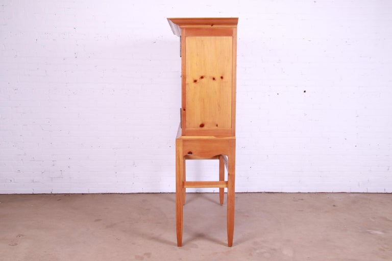Baker Furniture Milling Road Shaker Style Carved Pine Linen Press or Bar Cabinet For Sale 5