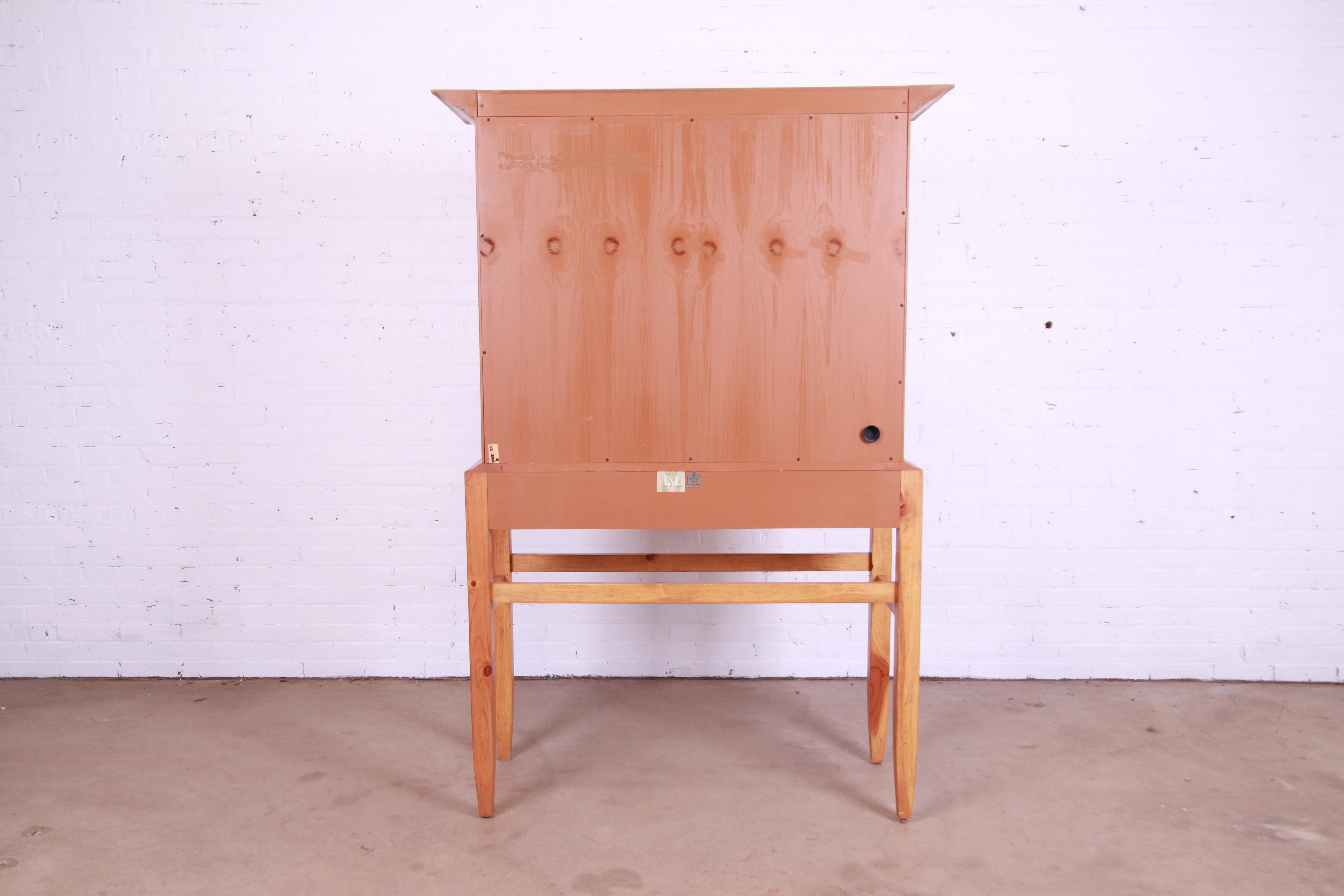 Baker Furniture Milling Road Shaker Style Carved Pine Linen Press or Bar Cabinet For Sale 3