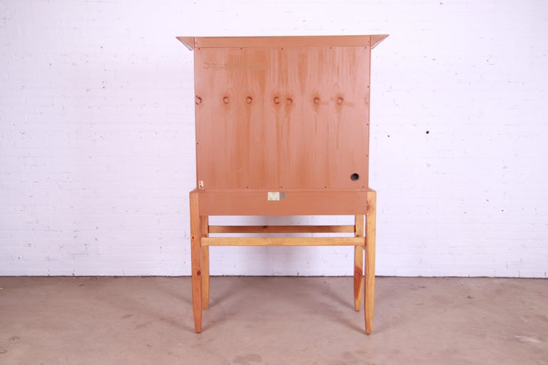 Baker Furniture Milling Road Shaker Style Carved Pine Linen Press or Bar Cabinet For Sale 6