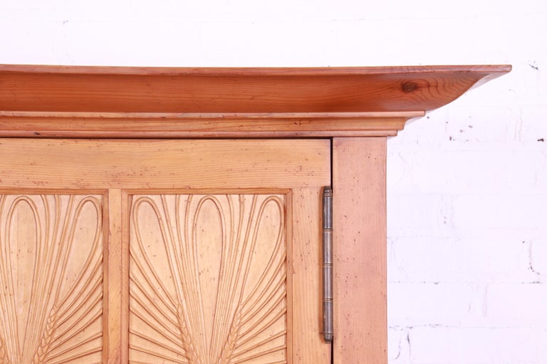 Baker Furniture Milling Road Shaker Style Carved Pine Linen Press or Bar Cabinet For Sale 1