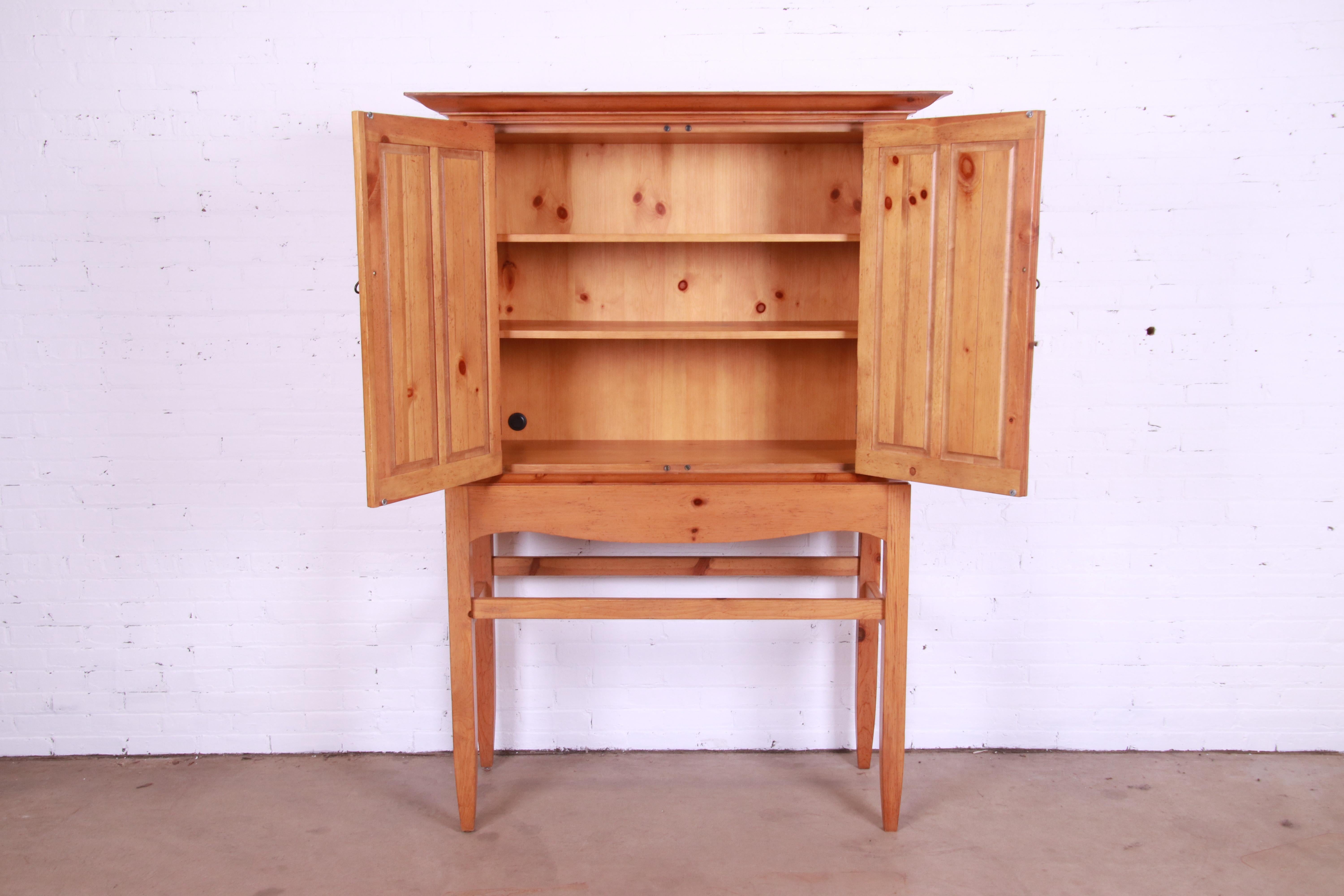 Brass Baker Furniture Milling Road Shaker Style Carved Pine Linen Press or Bar Cabinet For Sale