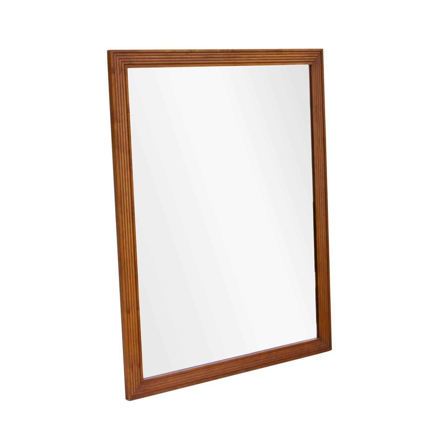 Campaign Baker Furniture Milling Road Stepped or Beveled Walnut Mirror For Sale