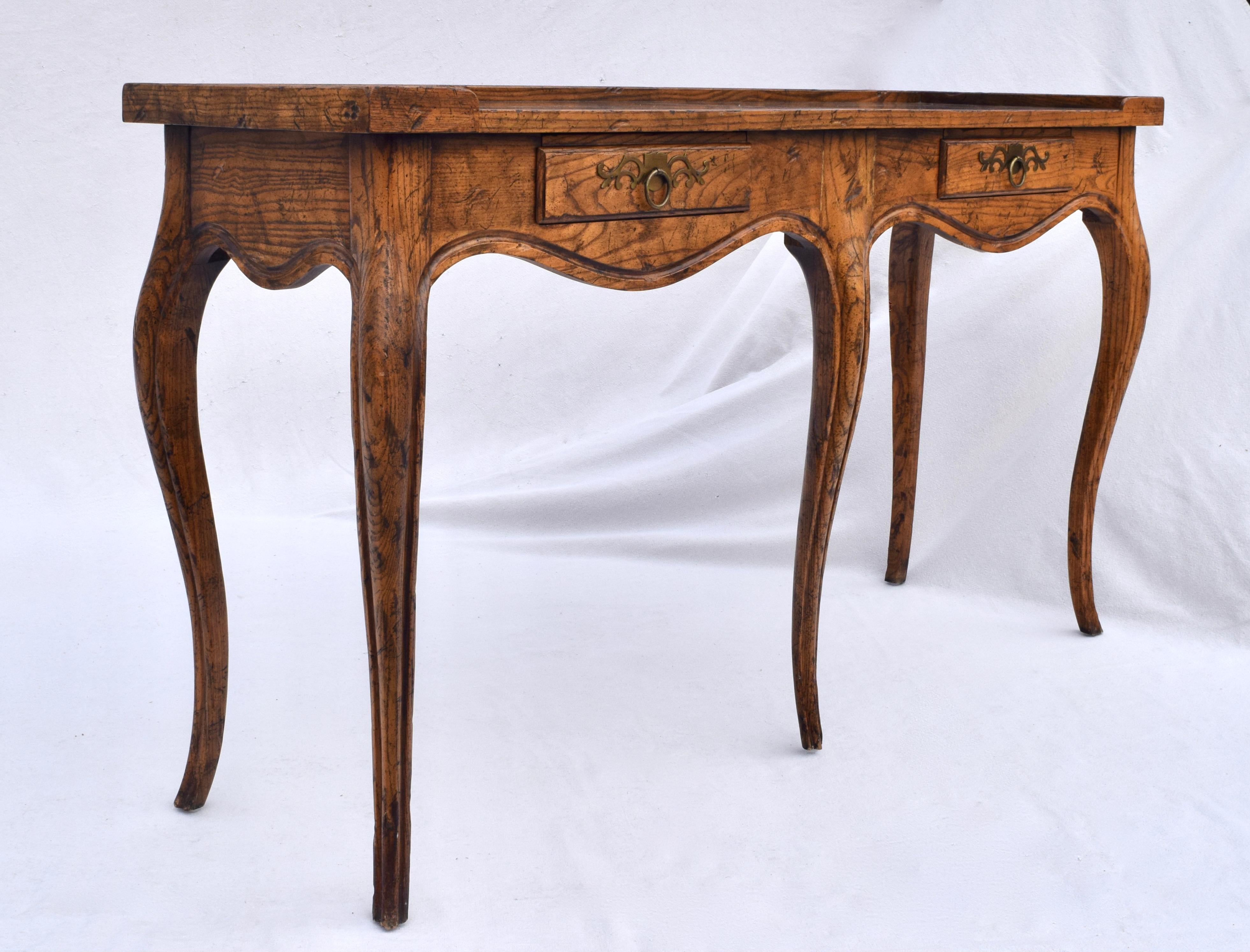 French Provincial Baker Furniture Milling Road Tiger Oak & Burl French Country Console Table