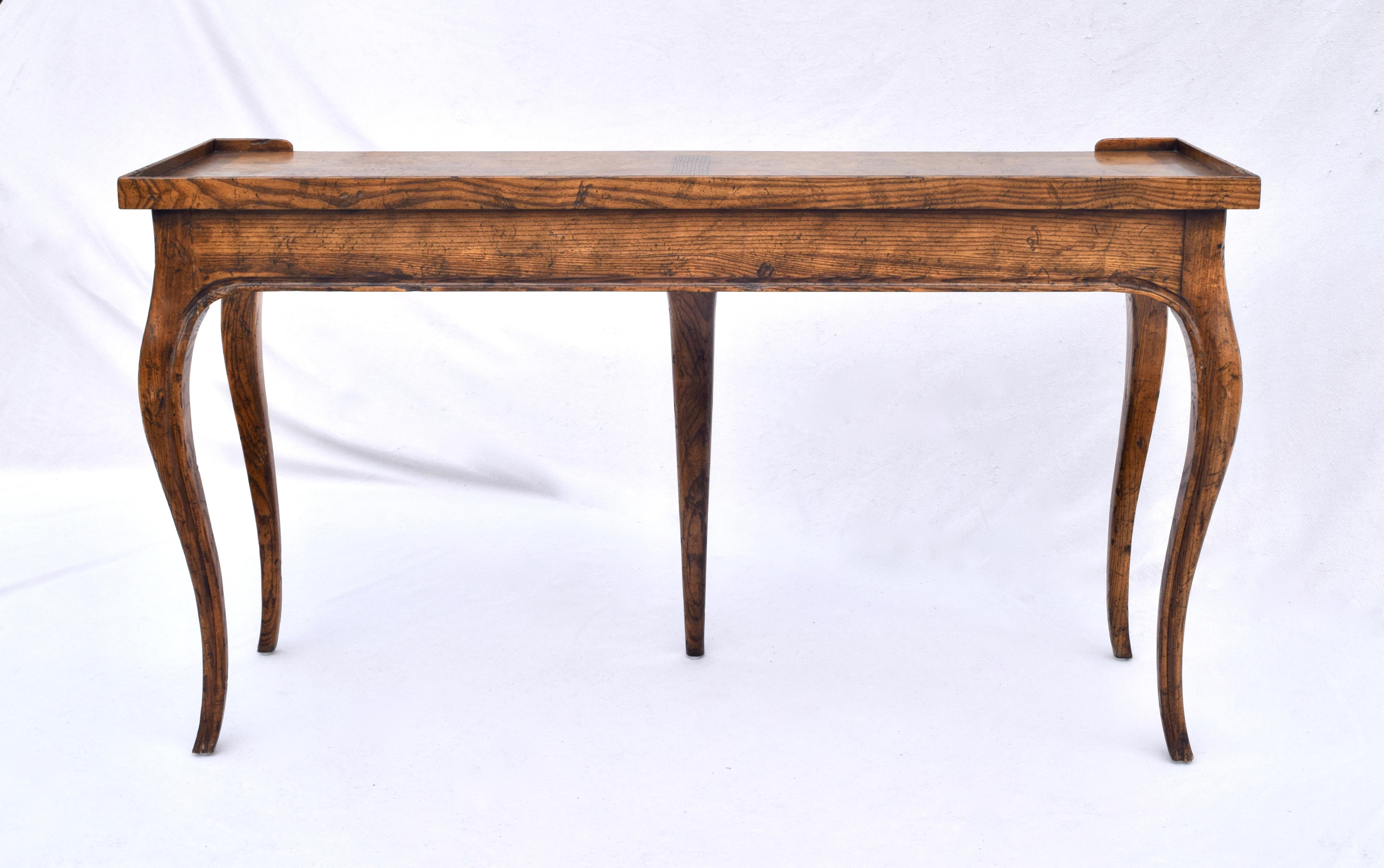 Late 20th Century Baker Furniture Milling Road Tiger Oak & Burl French Country Console Table
