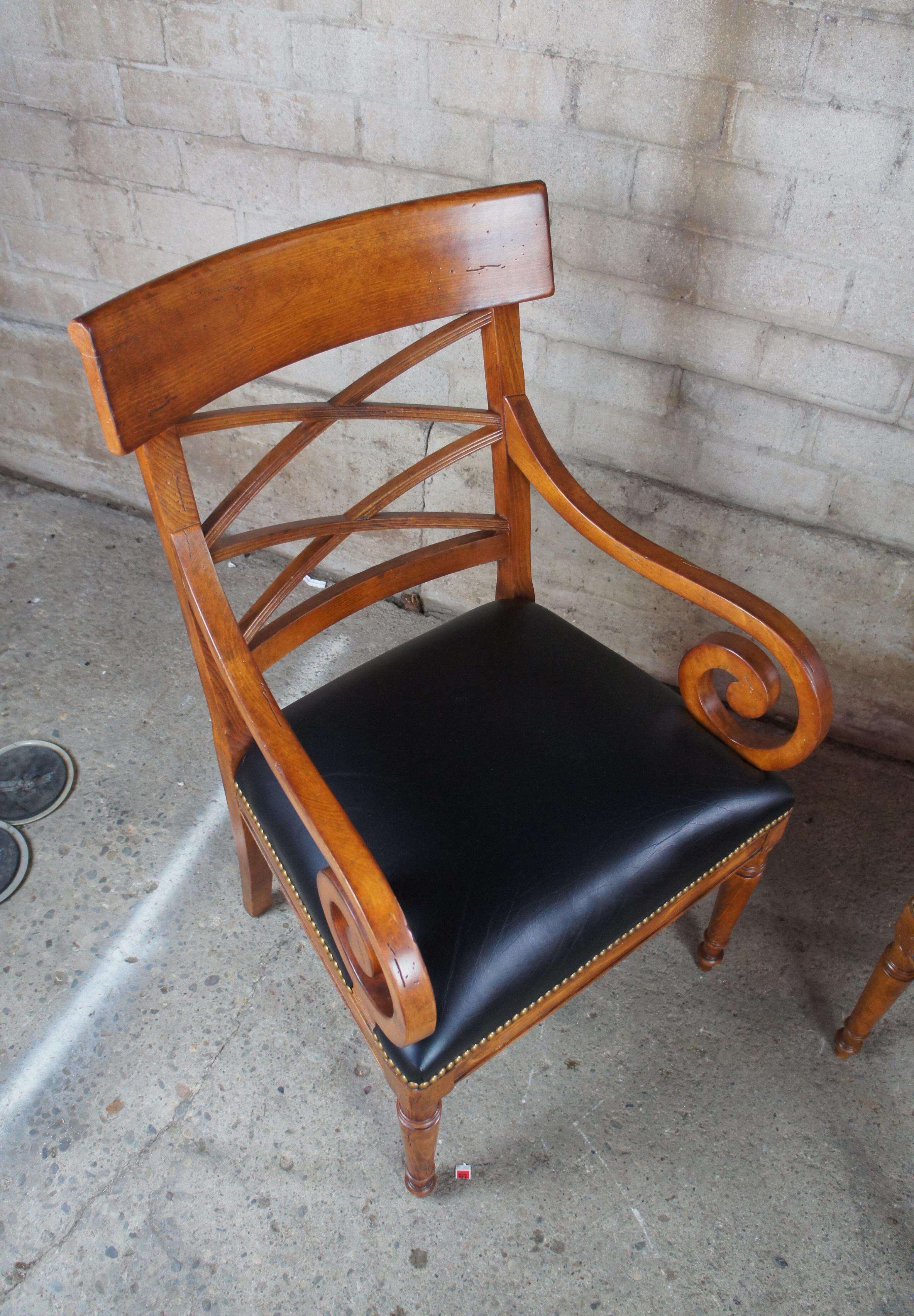 Baker Furniture Milling Road Walnut Directoire Chairs Leather Seat Scroll Arms 5