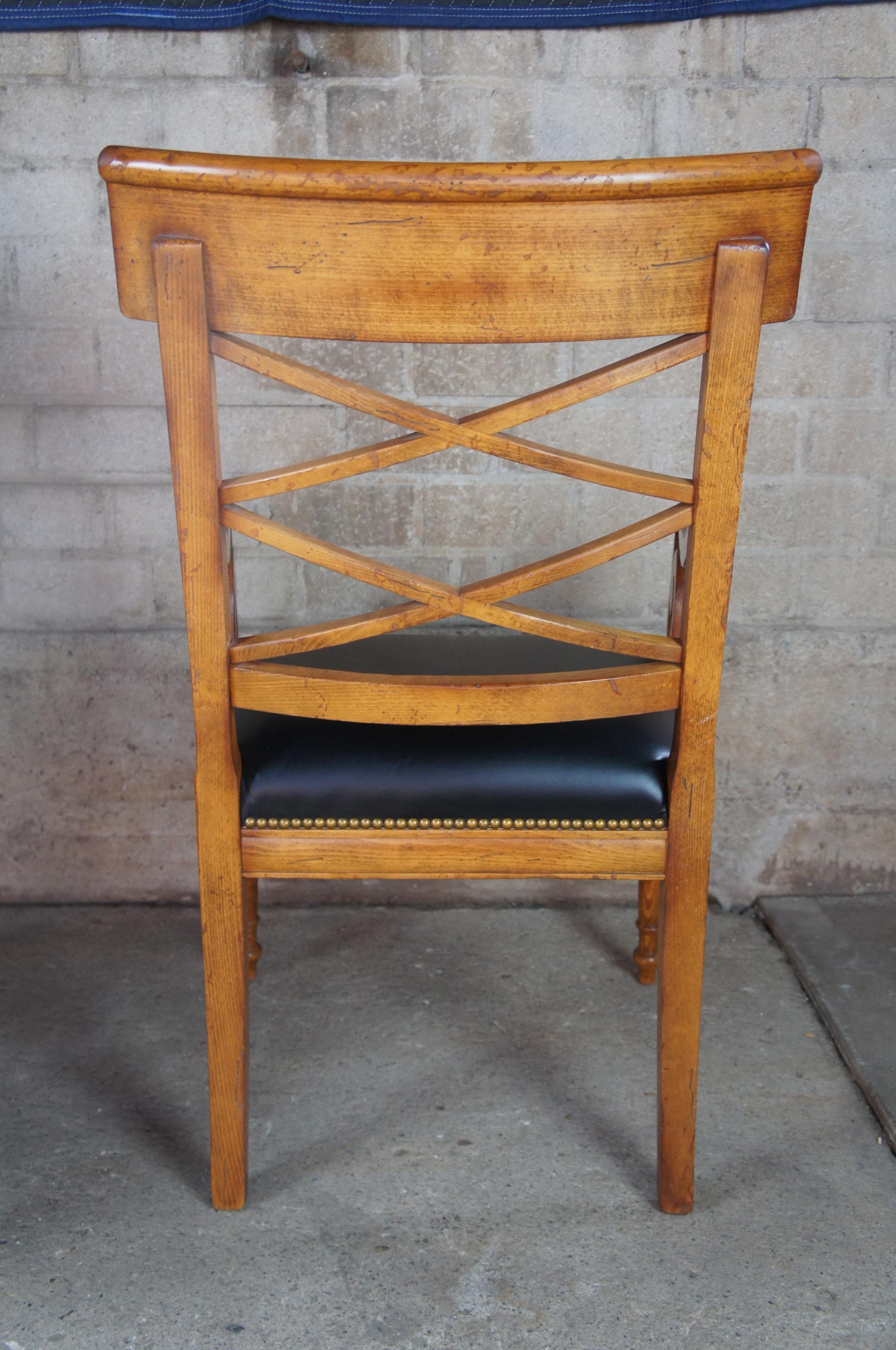 Baker Furniture Milling Road Walnut Directoire Chairs Leather Seat Scroll Arms 1