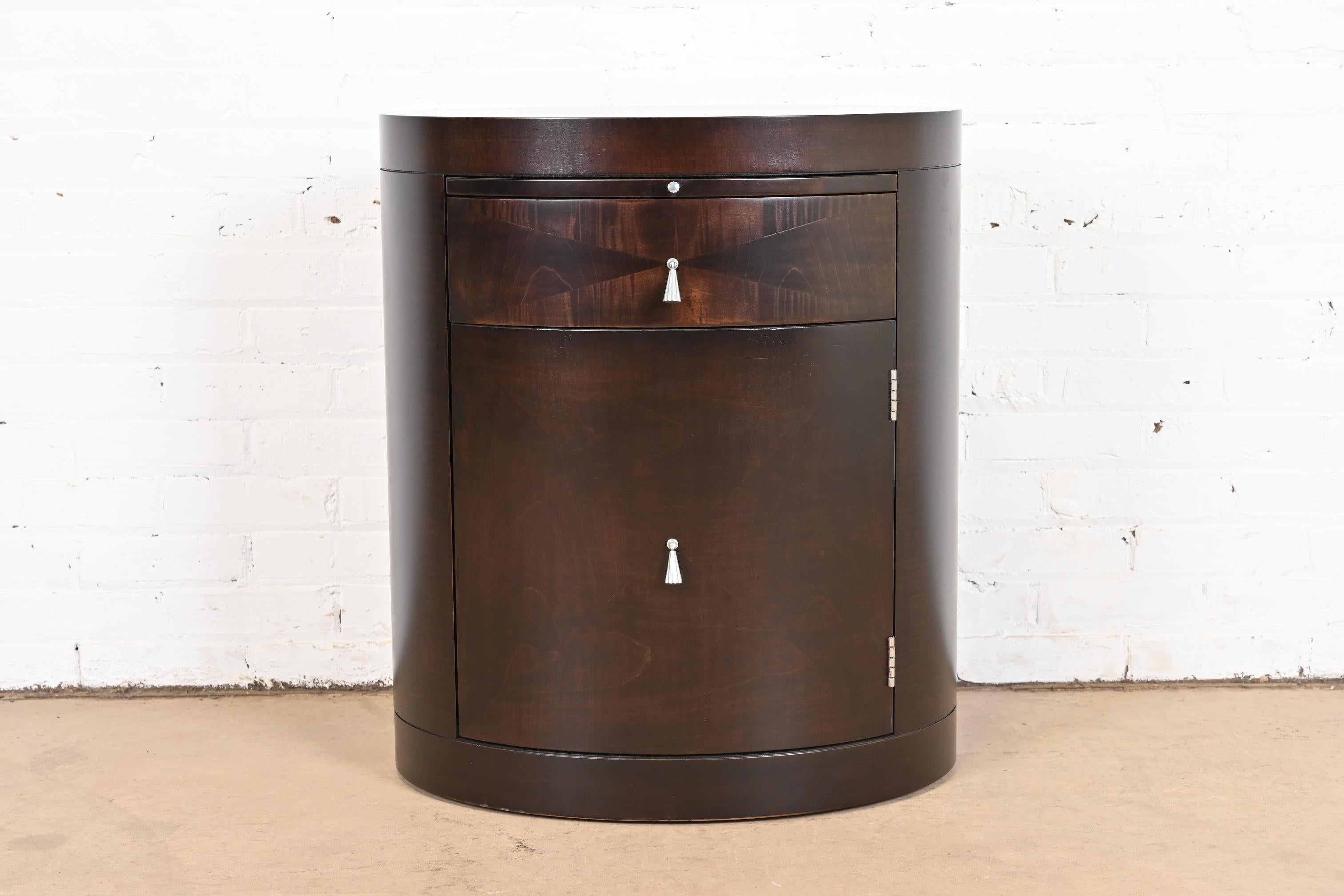 American Baker Furniture Modern Art Deco Mahogany Bedside Table, Newly Refinished