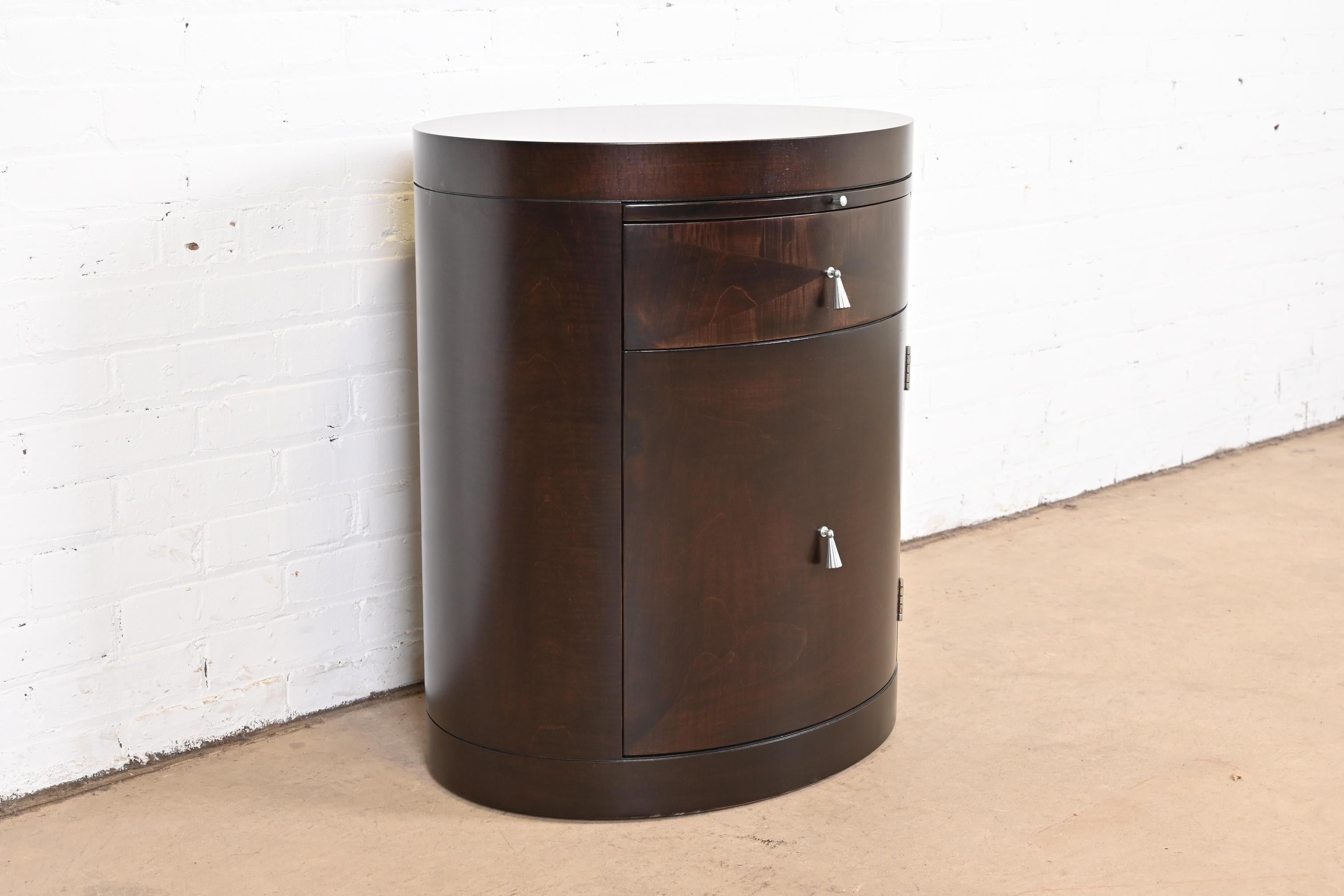Nickel Baker Furniture Modern Art Deco Mahogany Bedside Table, Newly Refinished