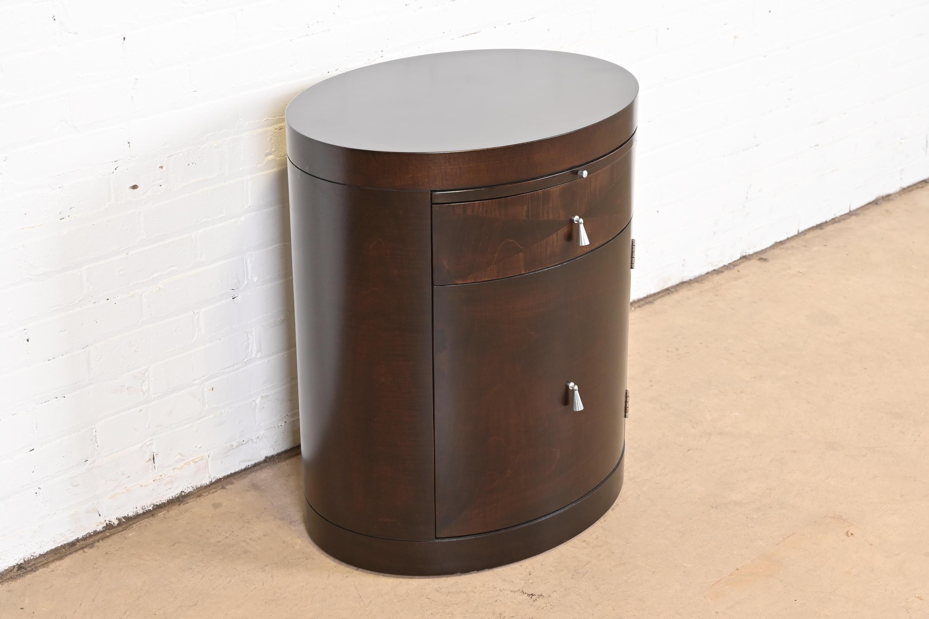Baker Furniture Modern Art Deco Mahogany Bedside Table, Newly Refinished 1