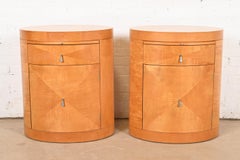 Baker Furniture Modern Art Deco Primavera Oval Nightstands, Pair