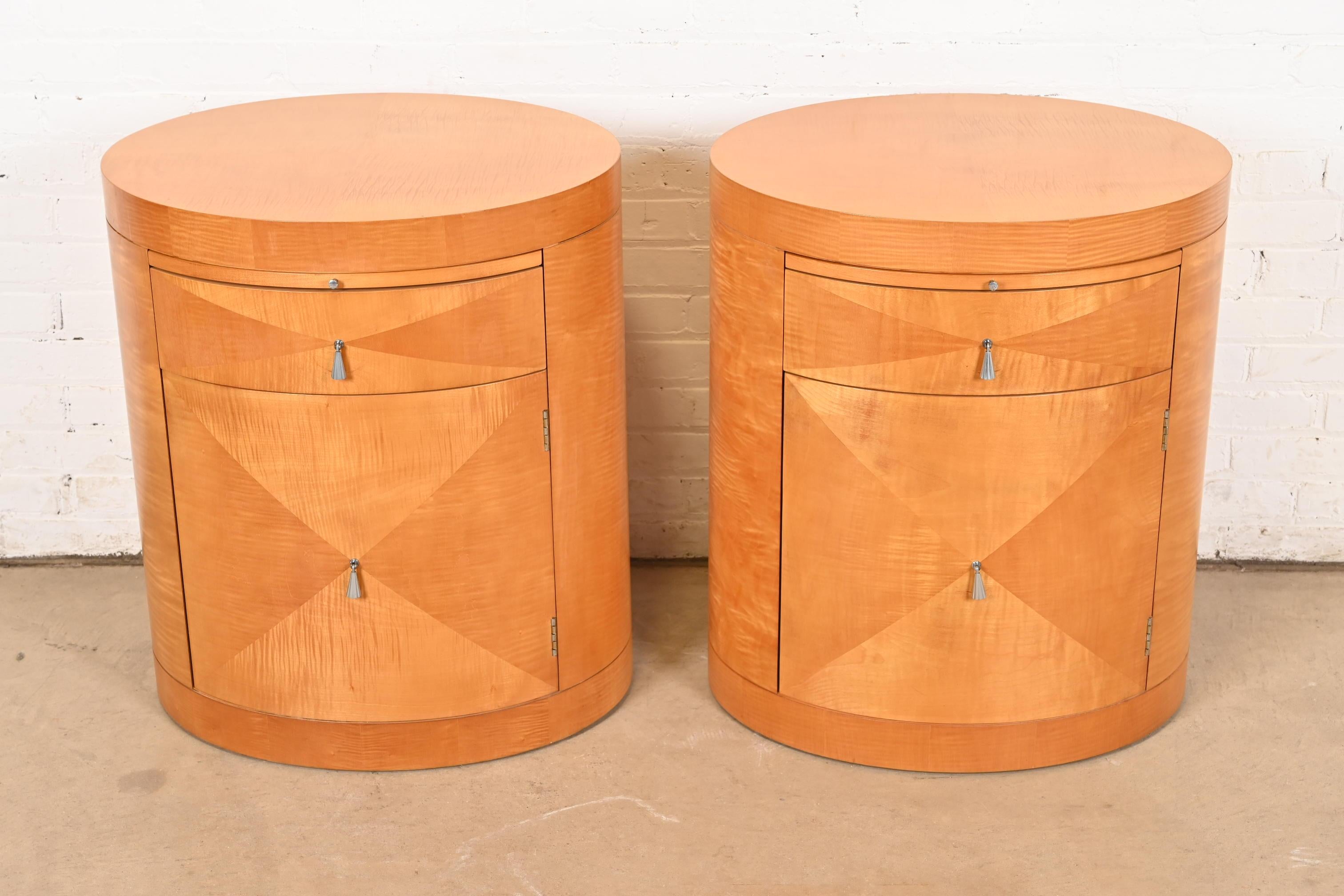 American Baker Furniture Modern Art Deco Primavera Oval Nightstands, Pair For Sale