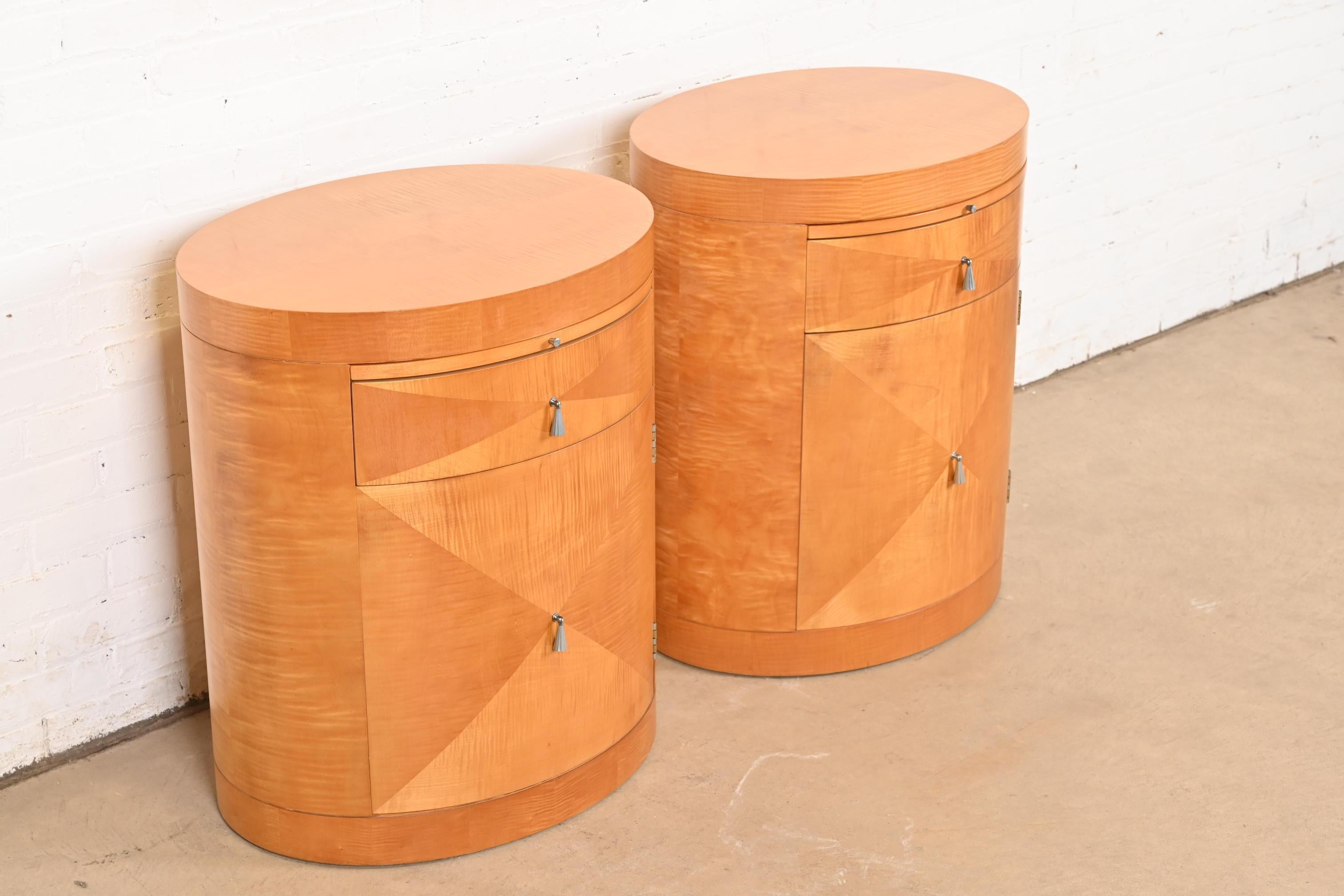 20th Century Baker Furniture Modern Art Deco Primavera Oval Nightstands, Pair For Sale