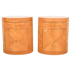 Baker Furniture Modern Art Deco Primavera Oval Nightstands, Pair