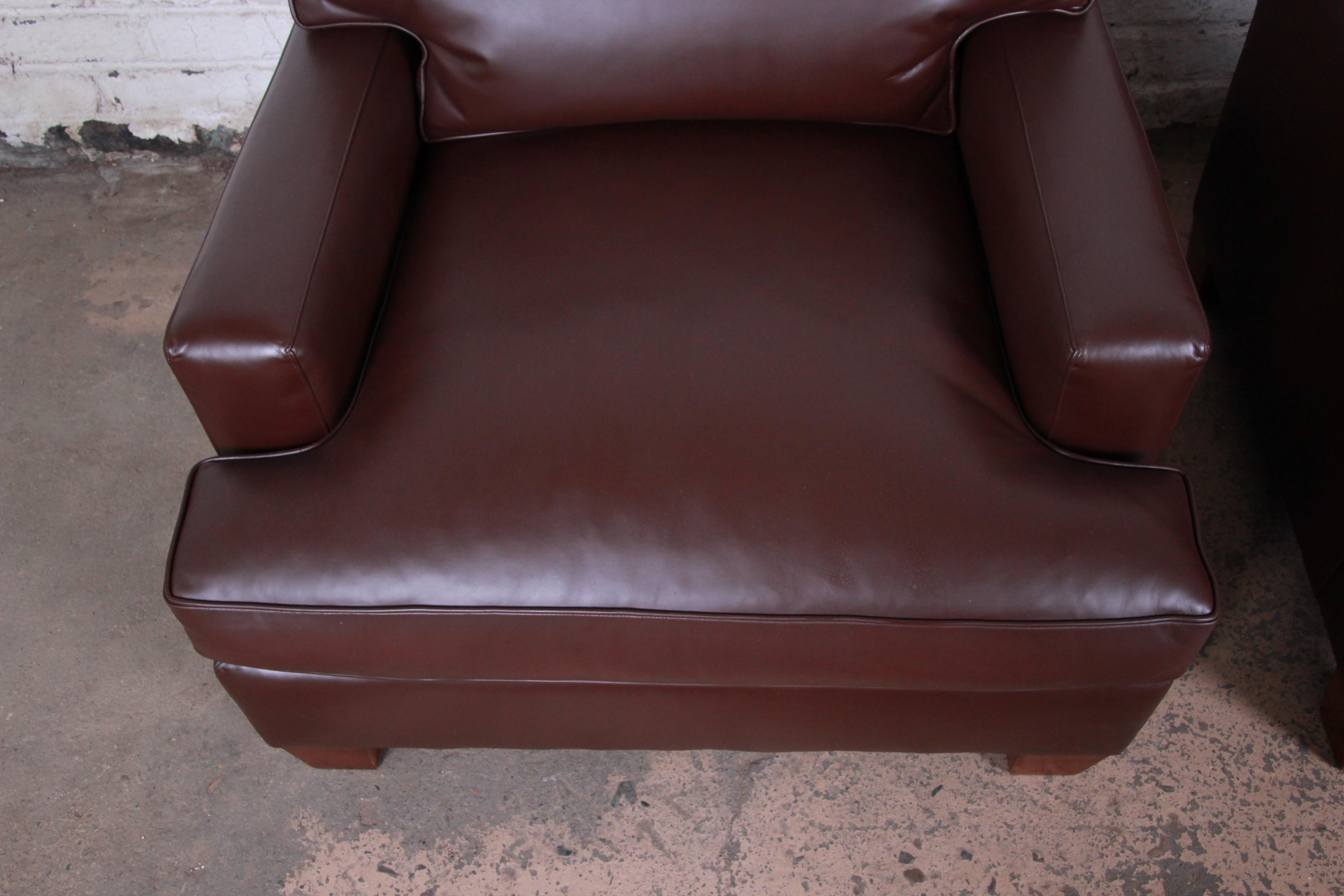 Baker Furniture Modern Brown Leather Lounge Chairs, Pair 1