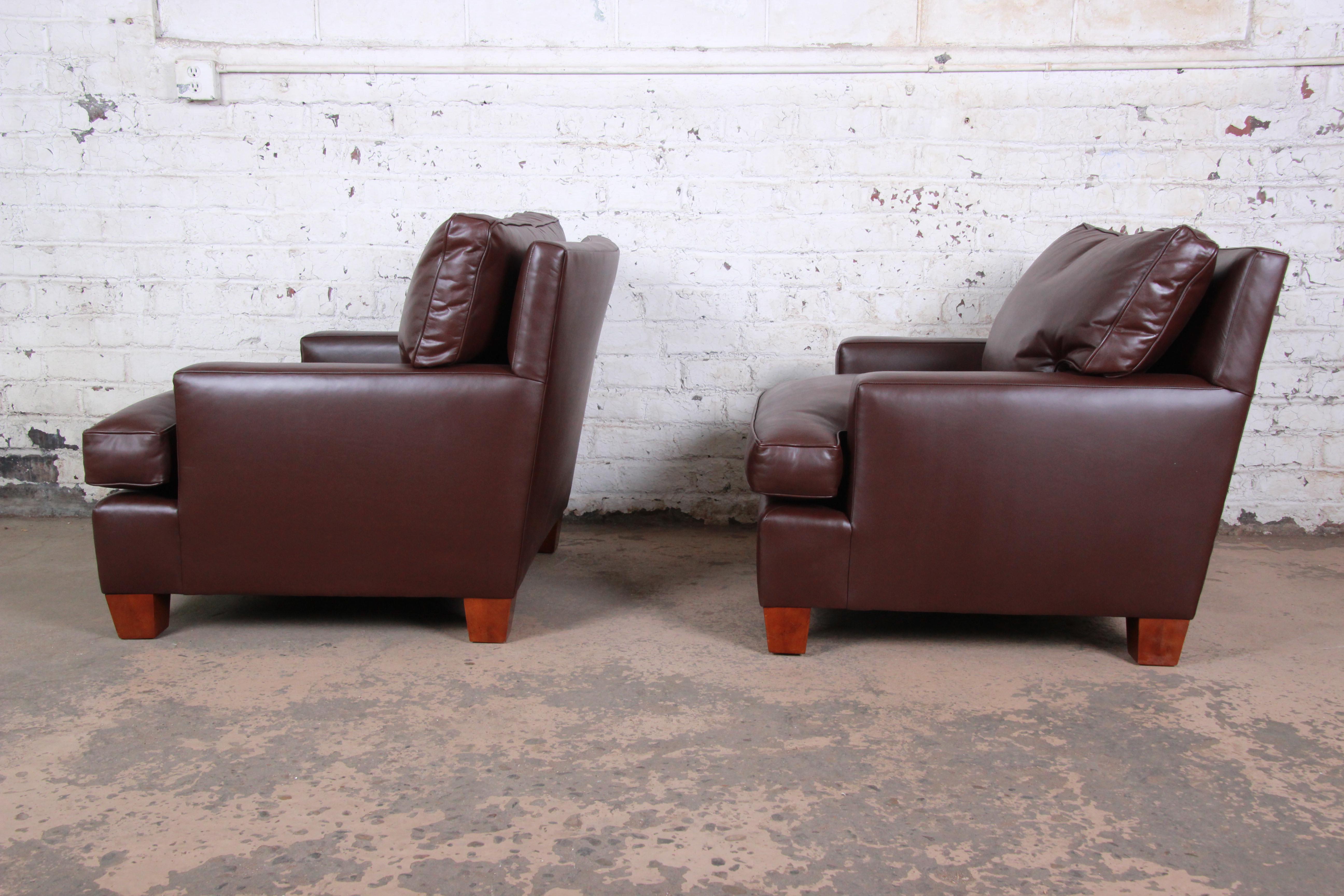 Baker Furniture Modern Brown Leather Lounge Chairs, Pair 2