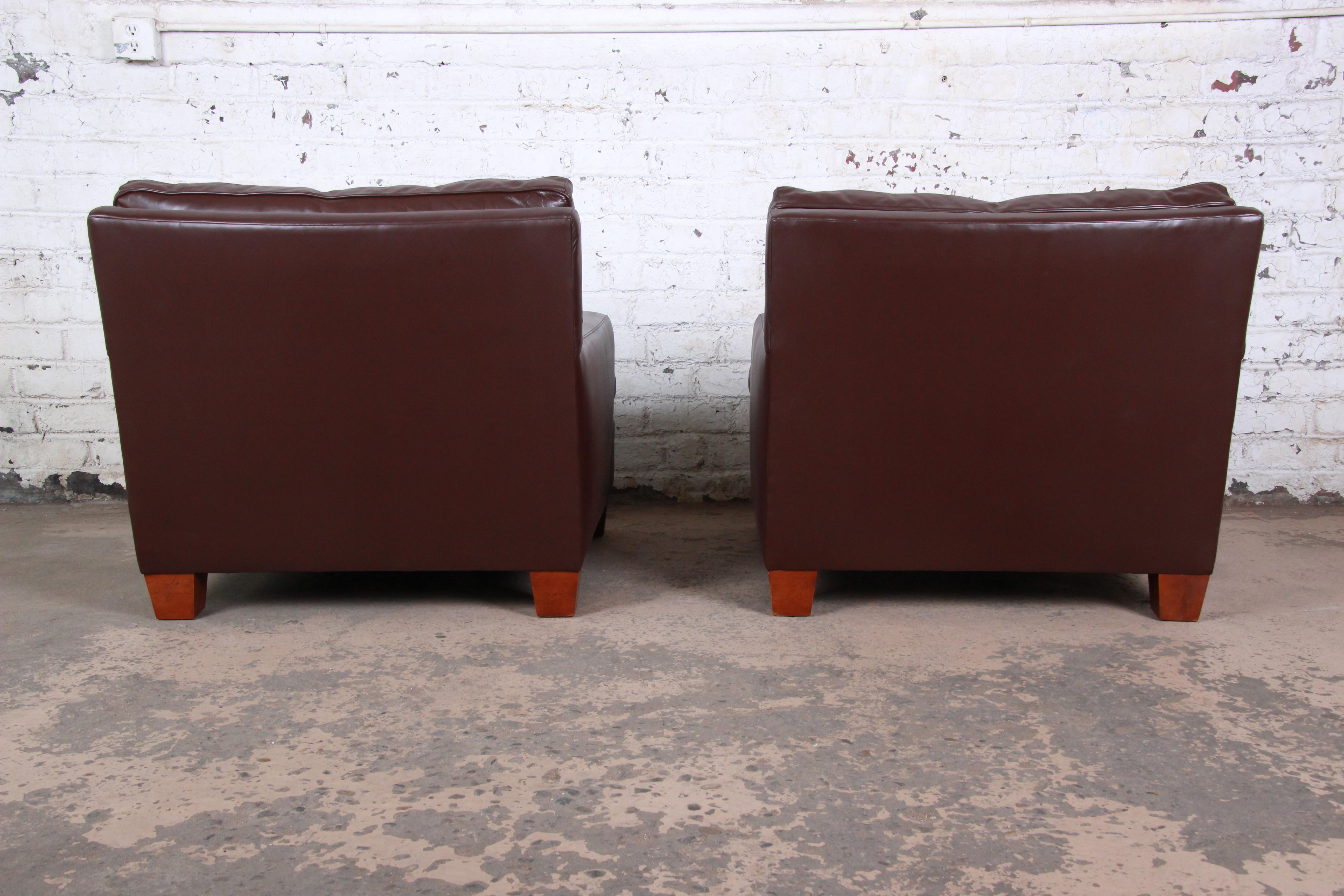 Baker Furniture Modern Brown Leather Lounge Chairs, Pair 3