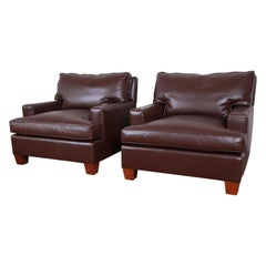 Baker Furniture Modern Brown Leather Lounge Chairs, Pair
