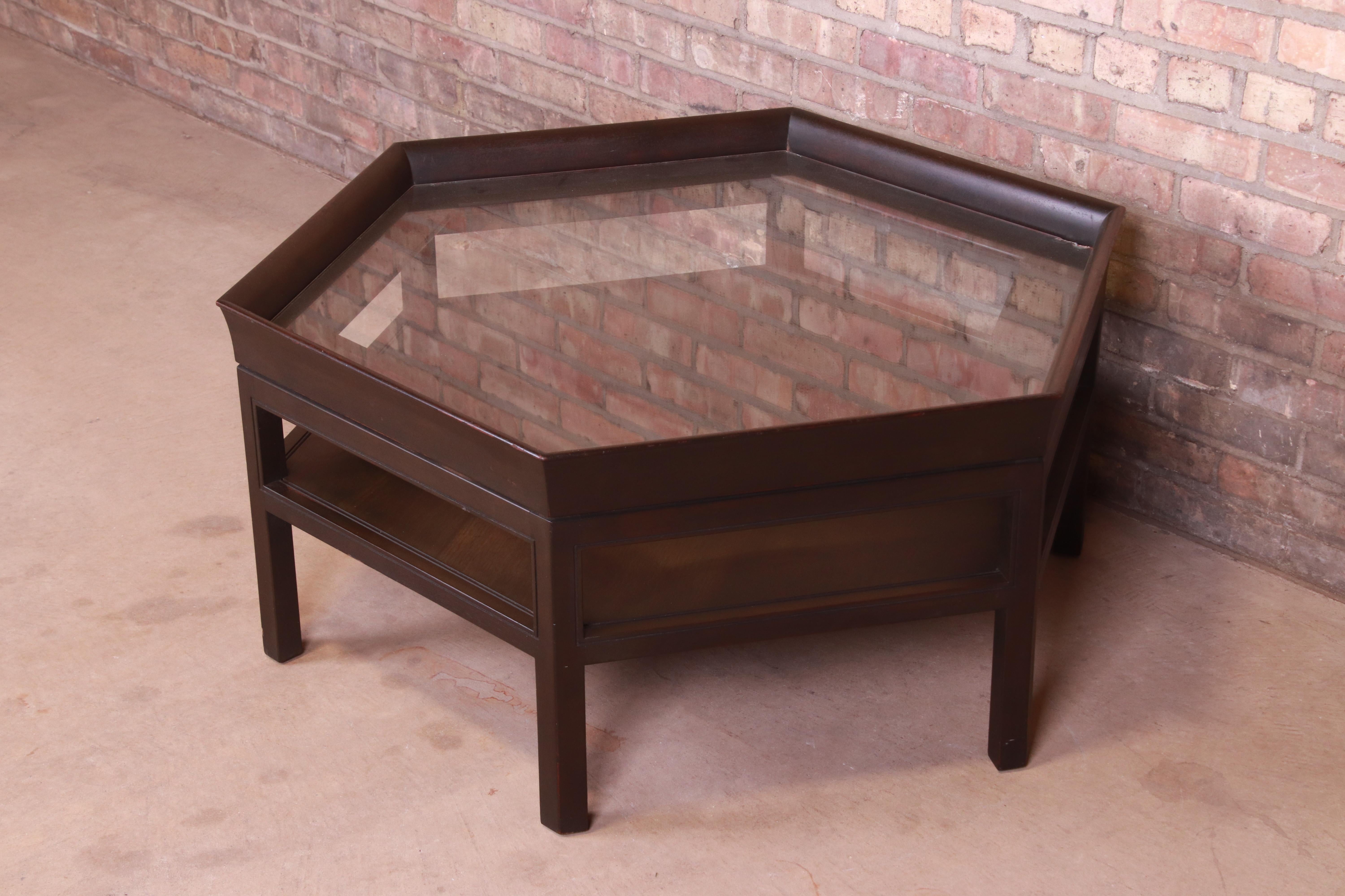 American Baker Furniture Modern Hexagonal Two-Tier Mahogany Cocktail Table