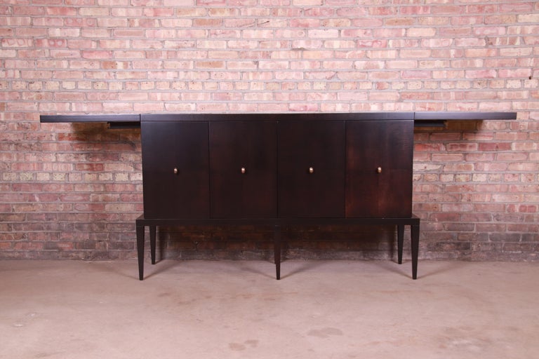 Baker Furniture Modern Hollywood Regency Sideboard or Bar Cabinet, Refinished For Sale 6