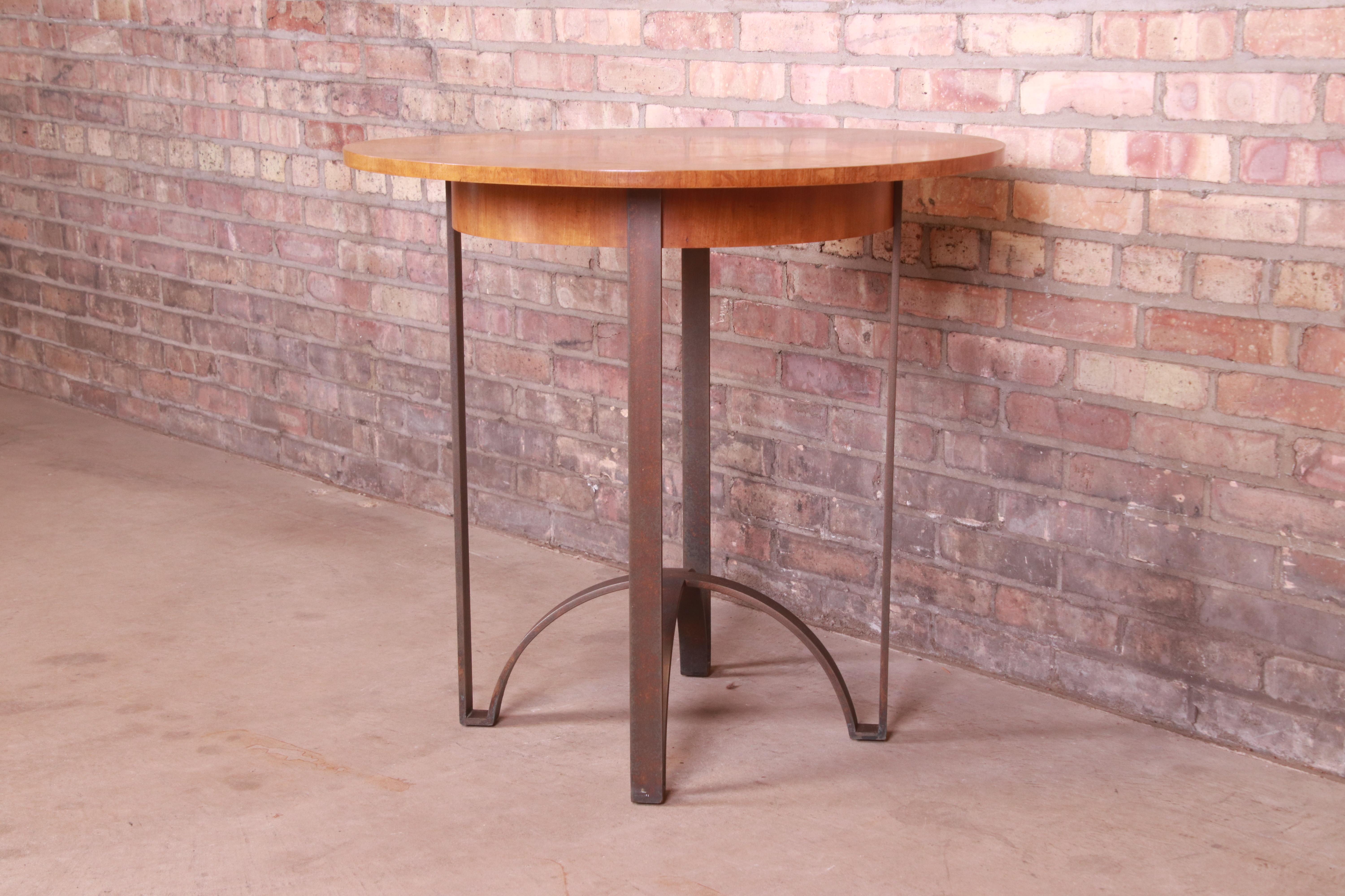 20th Century Baker Furniture Modern Inlaid Sunburst Cherry Wood Tea Table or Center Table