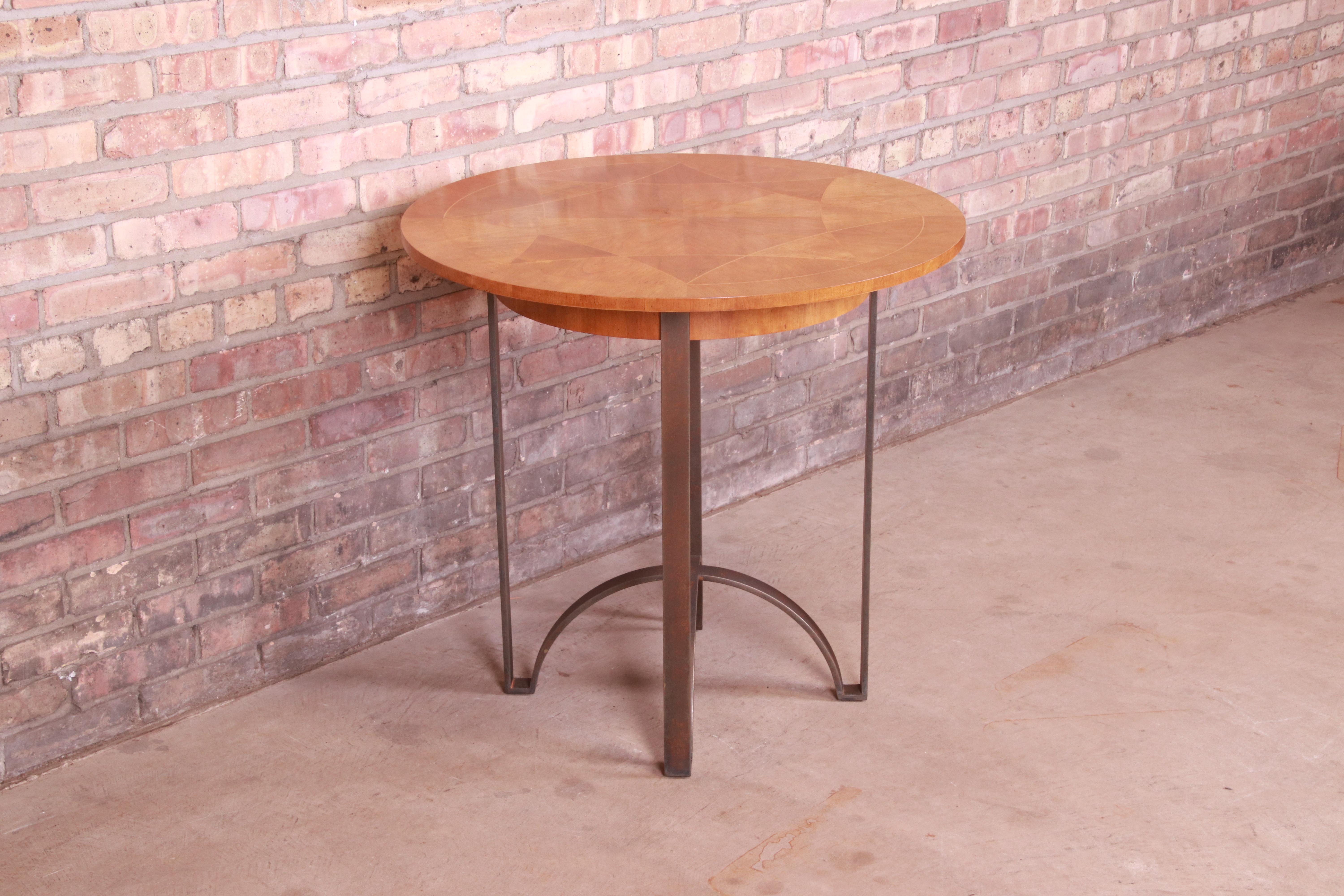 Metal Baker Furniture Modern Inlaid Sunburst Cherry Wood Tea Table or Center Table