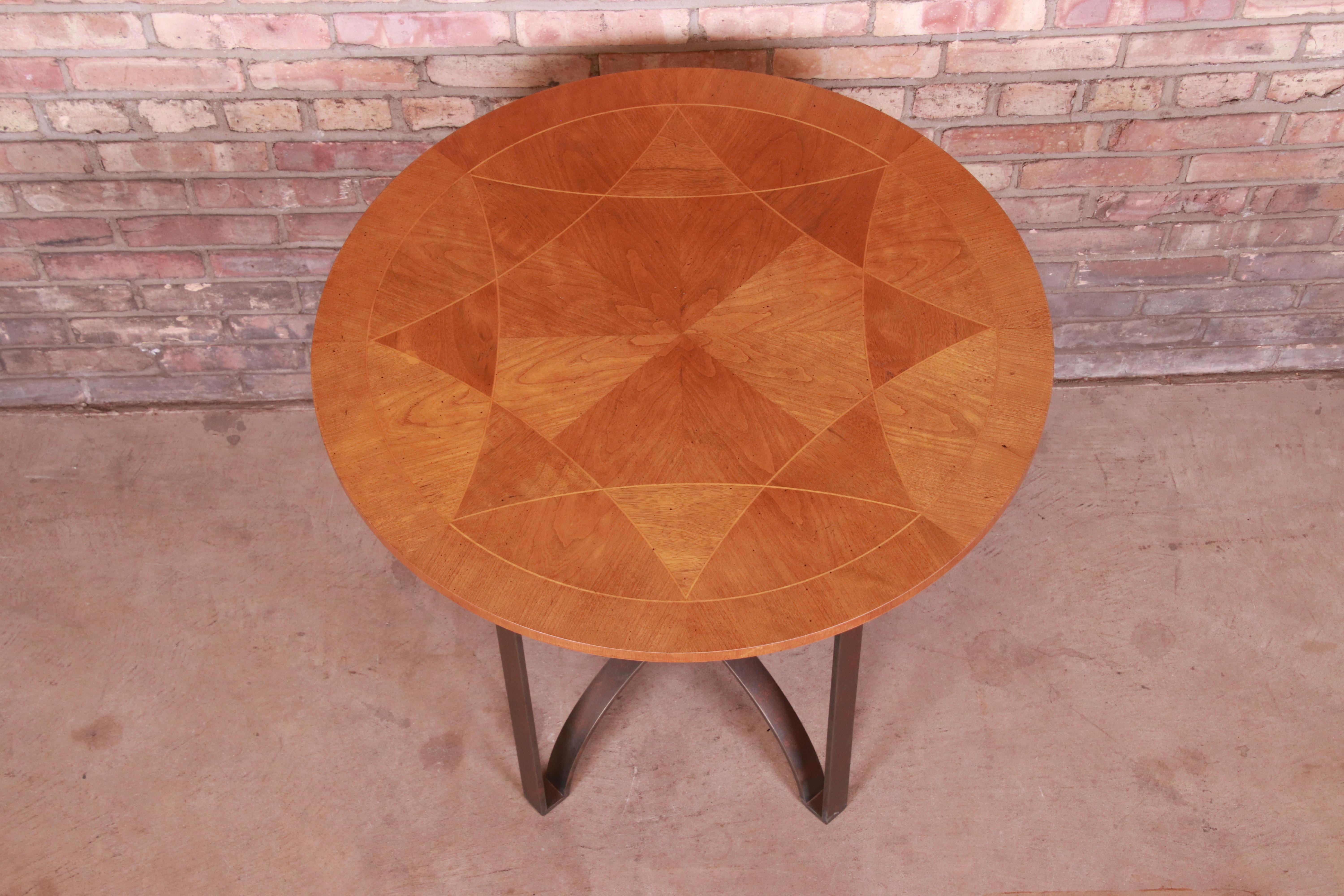 Baker Furniture Modern Inlaid Sunburst Cherry Wood Tea Table or Center Table 2