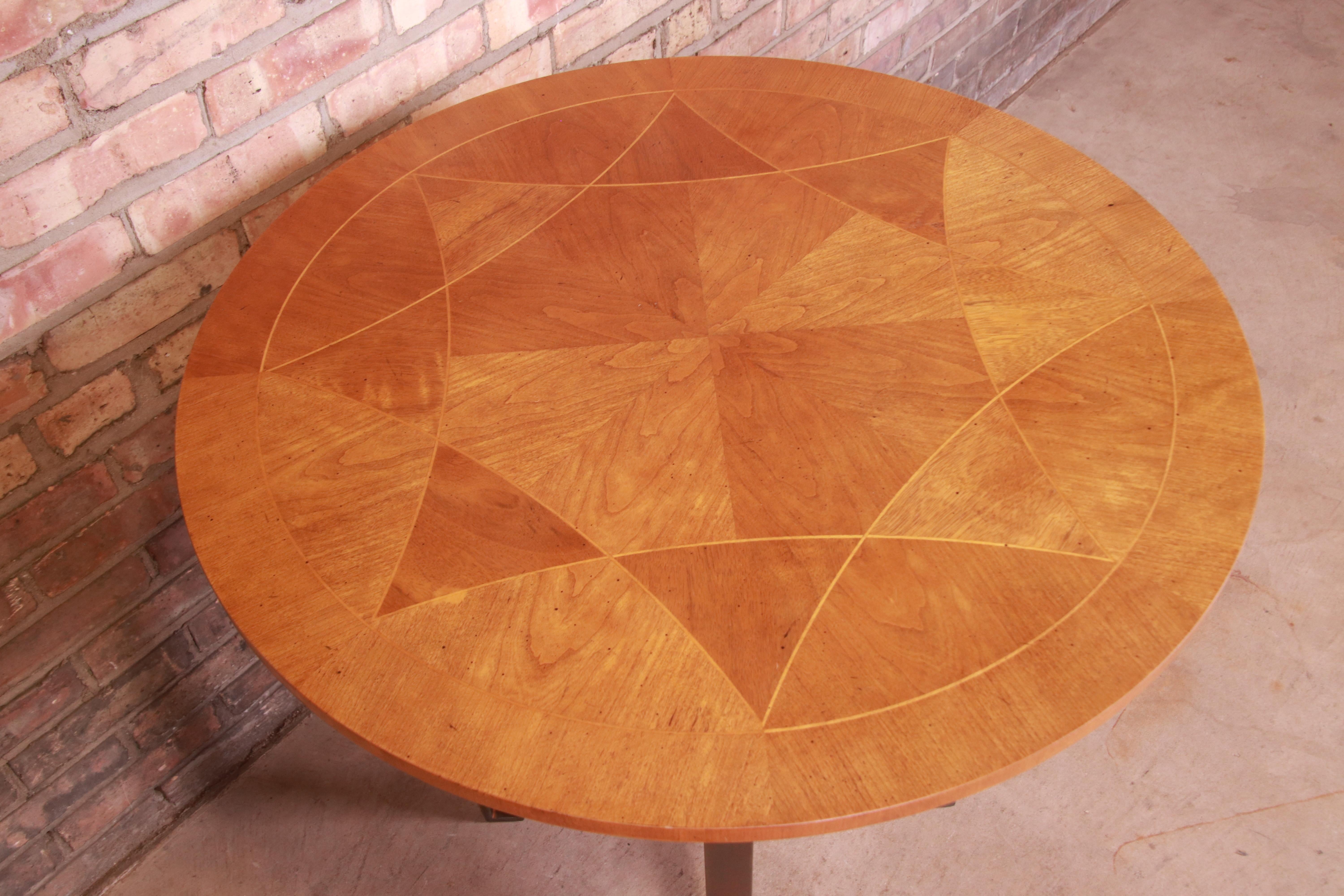 Baker Furniture Modern Inlaid Sunburst Cherry Wood Tea Table or Center Table 3