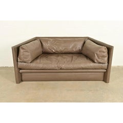 Baker Furniture Modern Leather Tuxedo Sofa