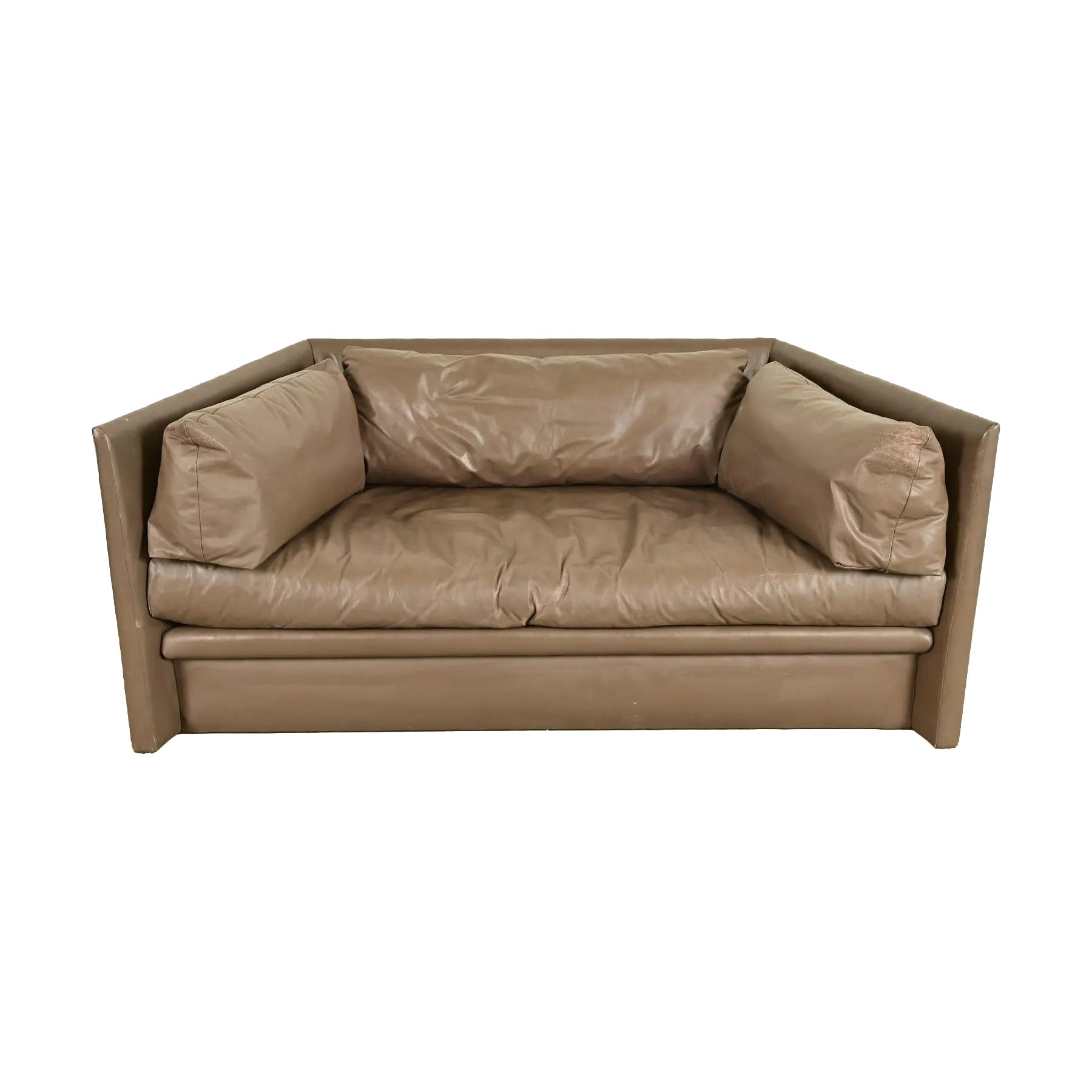 Baker Furniture Modern Leather Tuxedo Sofa For Sale