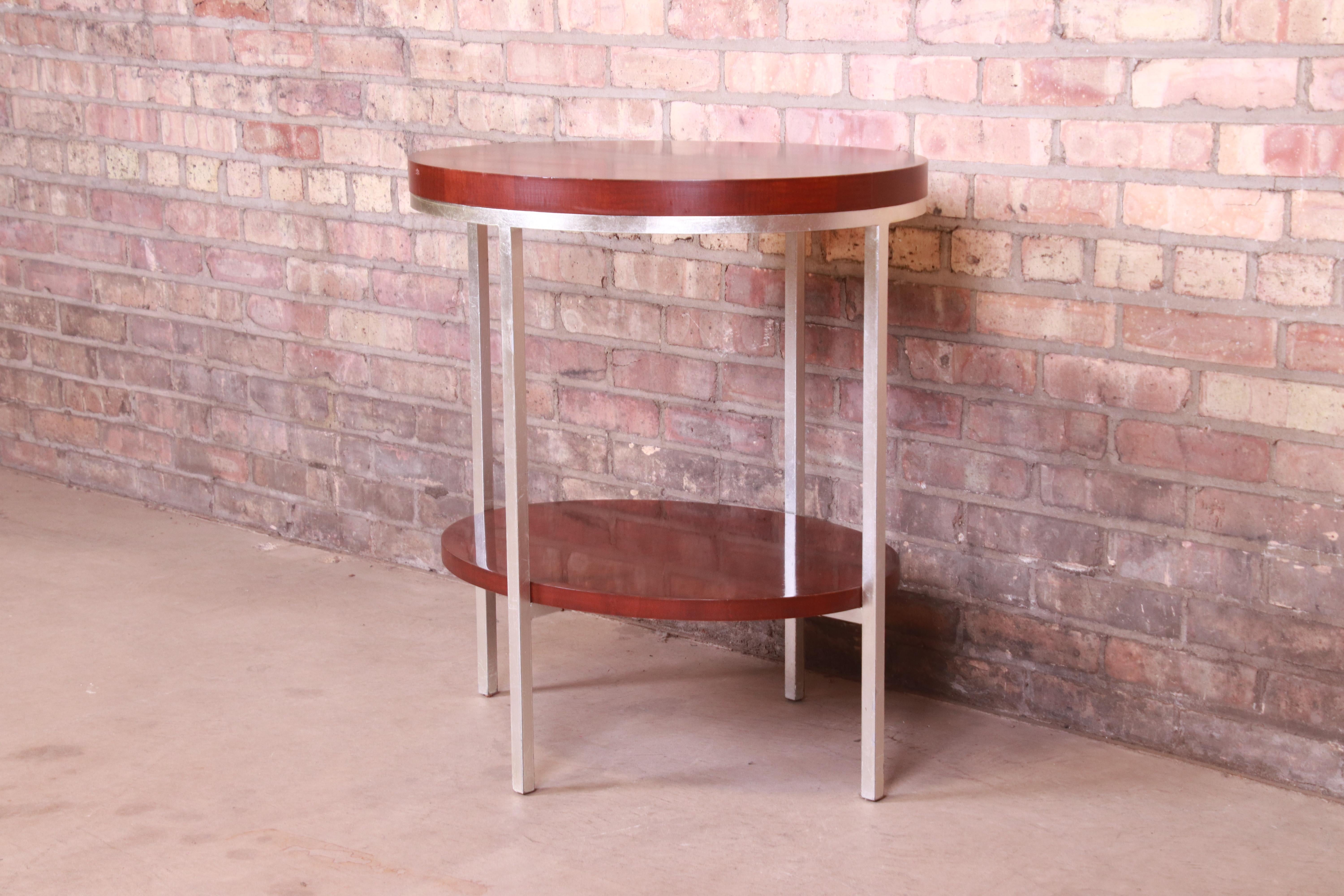 Baker Furniture Modern Mahogany and Steel Two-Tier Side Table In Good Condition For Sale In South Bend, IN