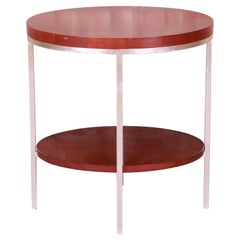 Vintage Baker Furniture Modern Mahogany and Steel Two-Tier Side Table