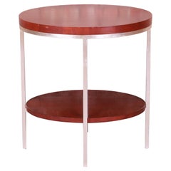 Baker Furniture Modern Mahogany and Steel Two-Tier Side Table