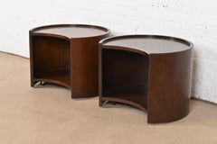 Baker Furniture Modern Maple Concave Occasional Side Tables or Nightstands, Pair