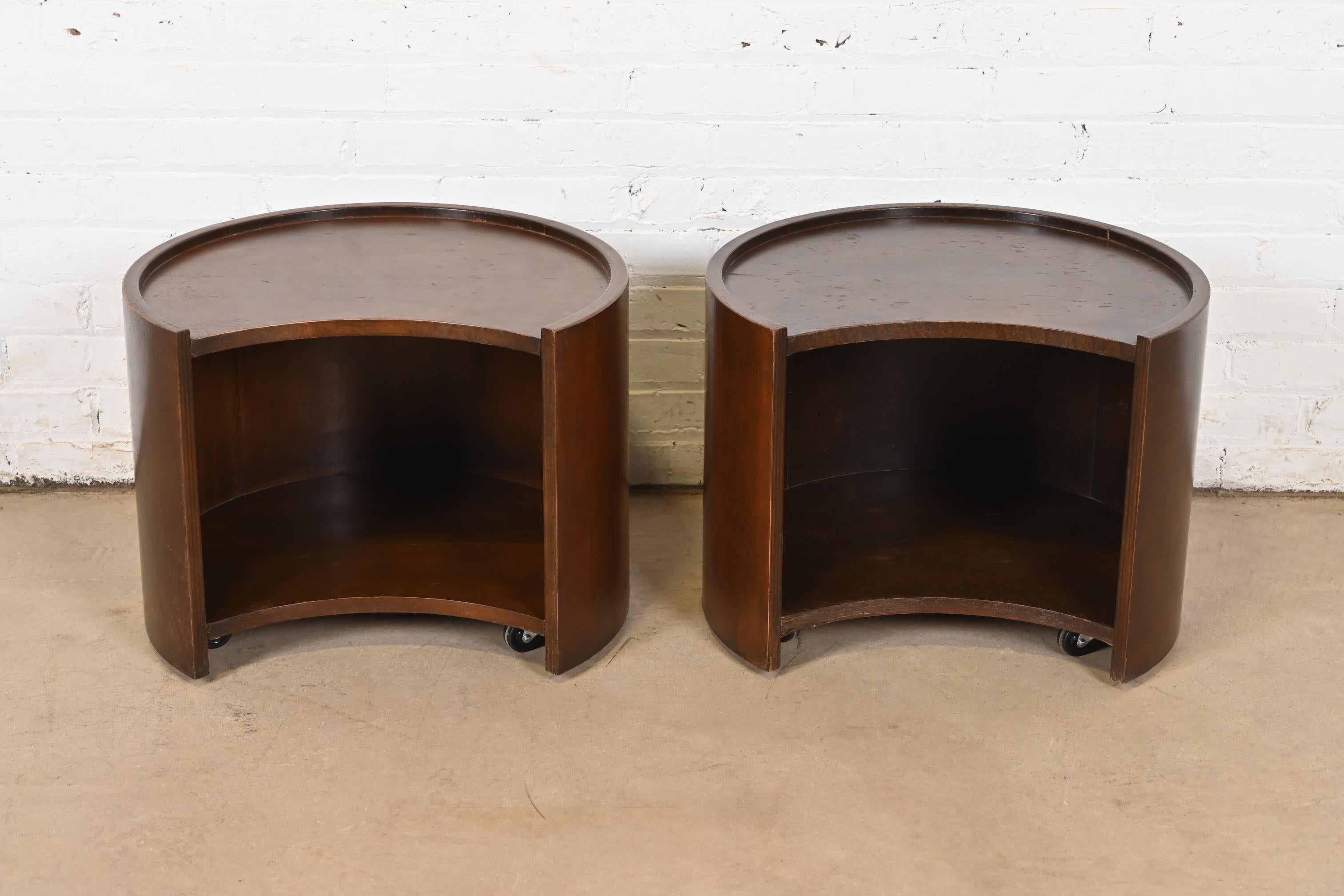 American Baker Furniture Modern Maple Concave Occasional Side Tables or Nightstands, Pair For Sale