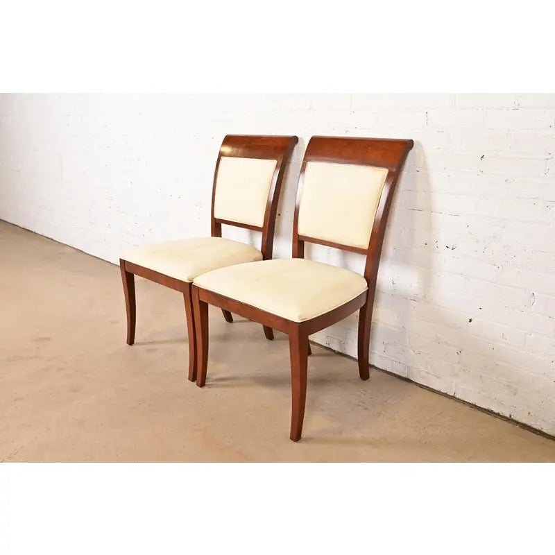 Baker Furniture Modern Regency Cherry Wood Side Chairs or Dining Chairs, Pair