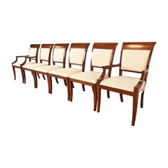 Baker Furniture Modern Regency Cherry Wood Upholstered Dining Chairs, Set of Six