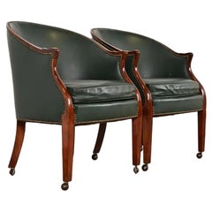 Baker Furniture Modern Regency Leather Upholstered Lounge Chairs, Pair