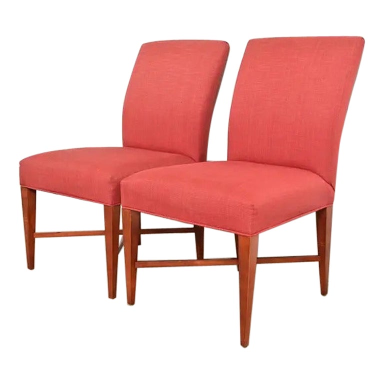 Baker Furniture Modern Regency Sycamore Wood Side Chairs or Dining Chairs, Pair