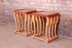 Baker Furniture Modern Sculptural Burlwood End Tables or Nightstands, Refinished