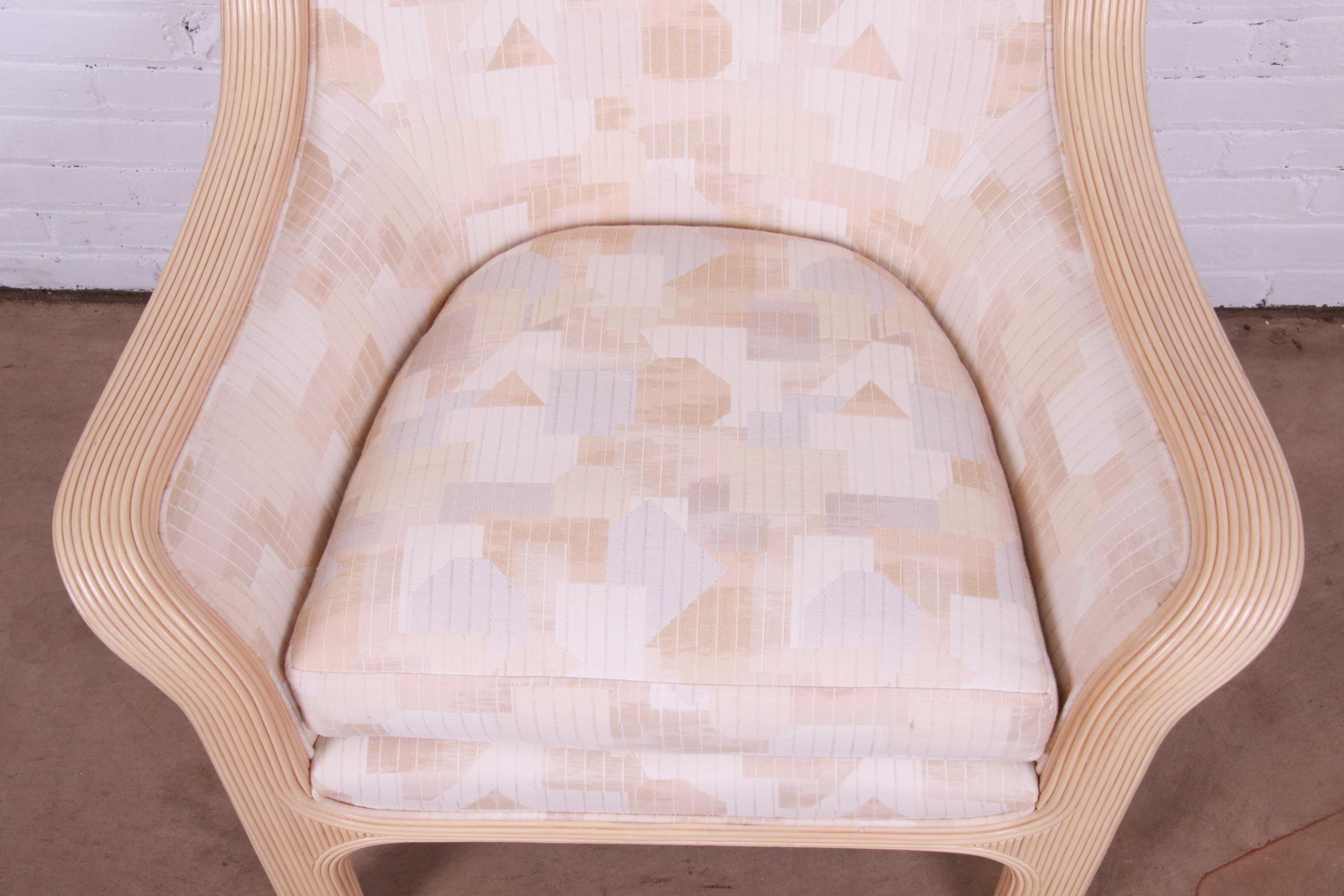 Baker Furniture Modern Sculptural Split Reed Rattan Upholstered Lounge Chair For Sale 4
