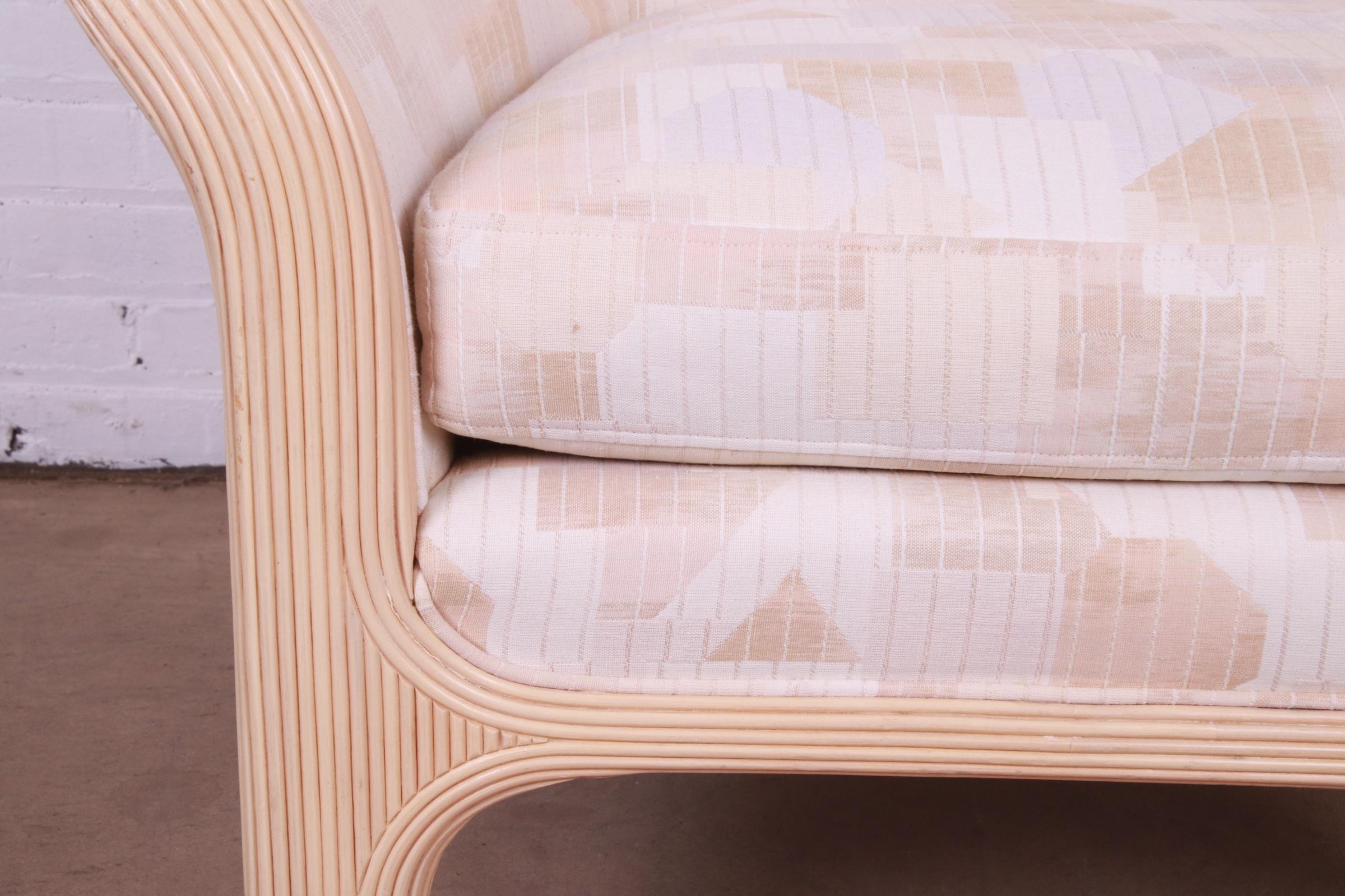 Baker Furniture Modern Sculptural Split Reed Rattan Upholstered Lounge Chair For Sale 5