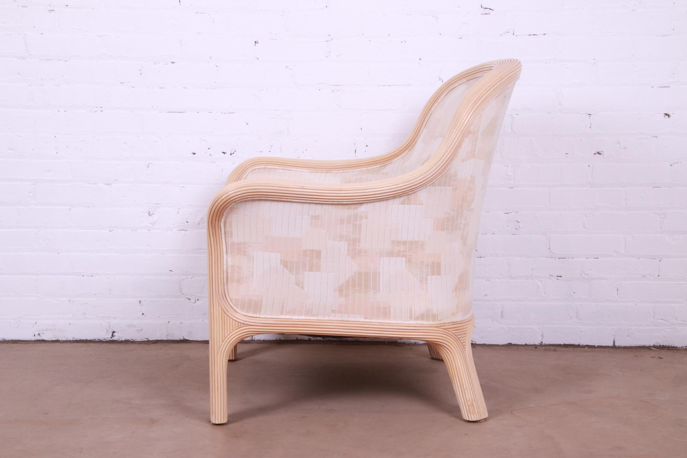 Baker Furniture Modern Sculptural Split Reed Rattan Upholstered Lounge Chair For Sale 6