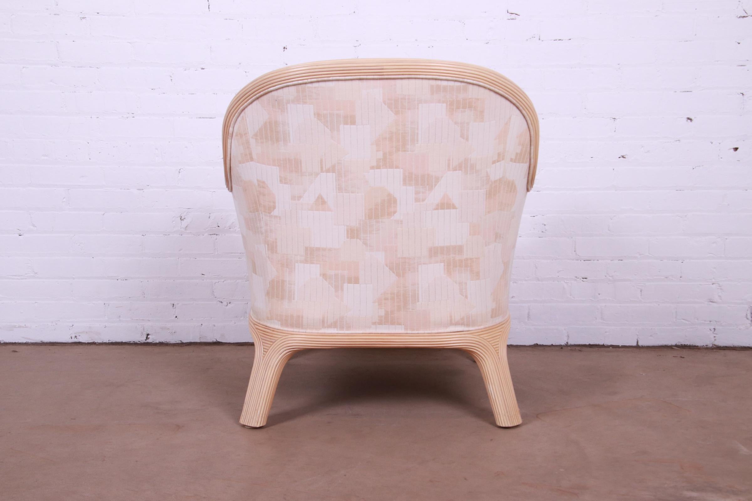 Baker Furniture Modern Sculptural Split Reed Rattan Upholstered Lounge Chair For Sale 7