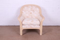 Baker Furniture Modern Sculptural Split Reed Rattan Upholstered Lounge Chair