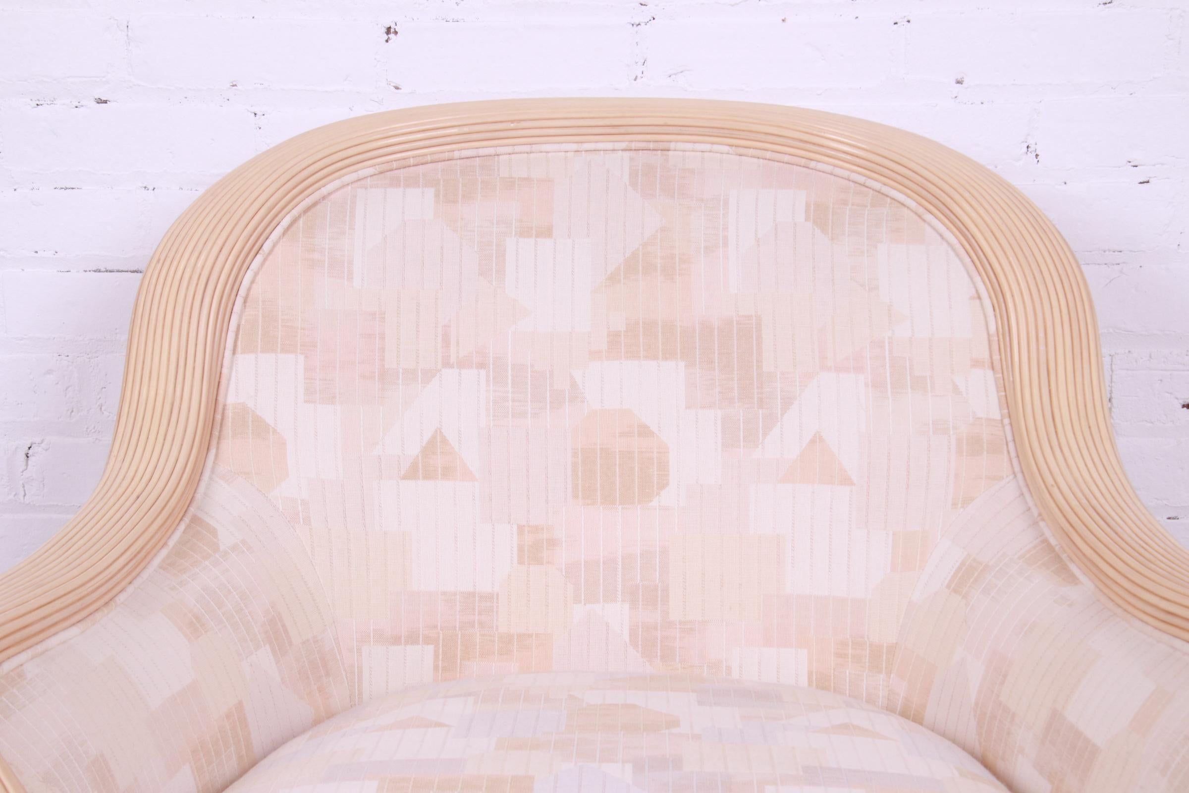 Baker Furniture Modern Sculptural Split Reed Rattan Upholstered Lounge Chair For Sale 2
